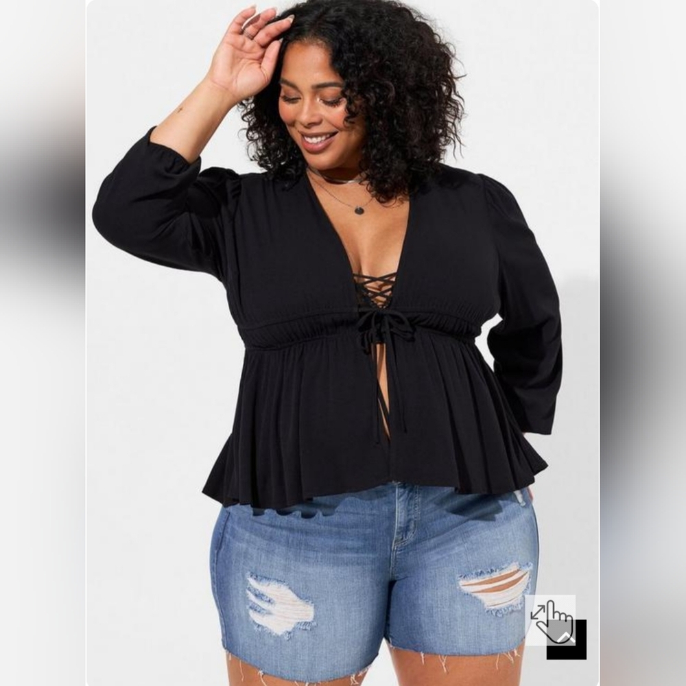 TORRID Washable Gauze Tie Front 3rd Piece in Deep Black